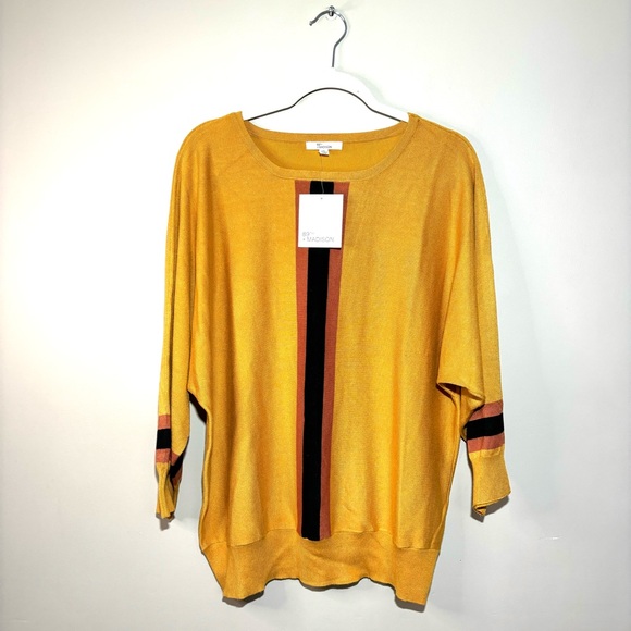 89th & Madison Batwing Sleeve Dolman Style Knit Sweater Crew Neck Mustard Color - Picture 1 of 10